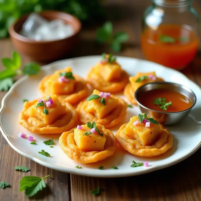 Paani Puri de Agua de Tamarindo y Patata: Receta Callejera India Vegana y Crujiente