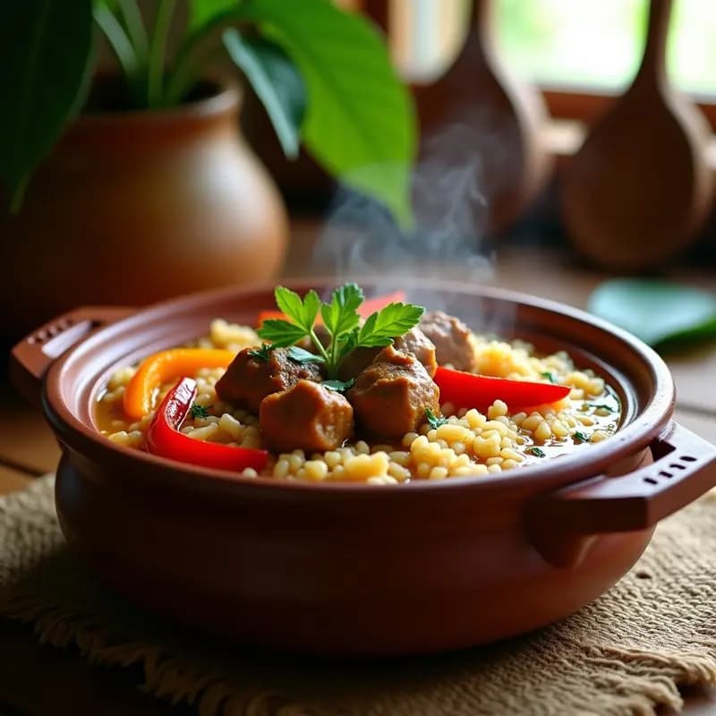 Pabo al Caldero con Arroz y Pimientos: Receta Peruana de la Selva en Olla
