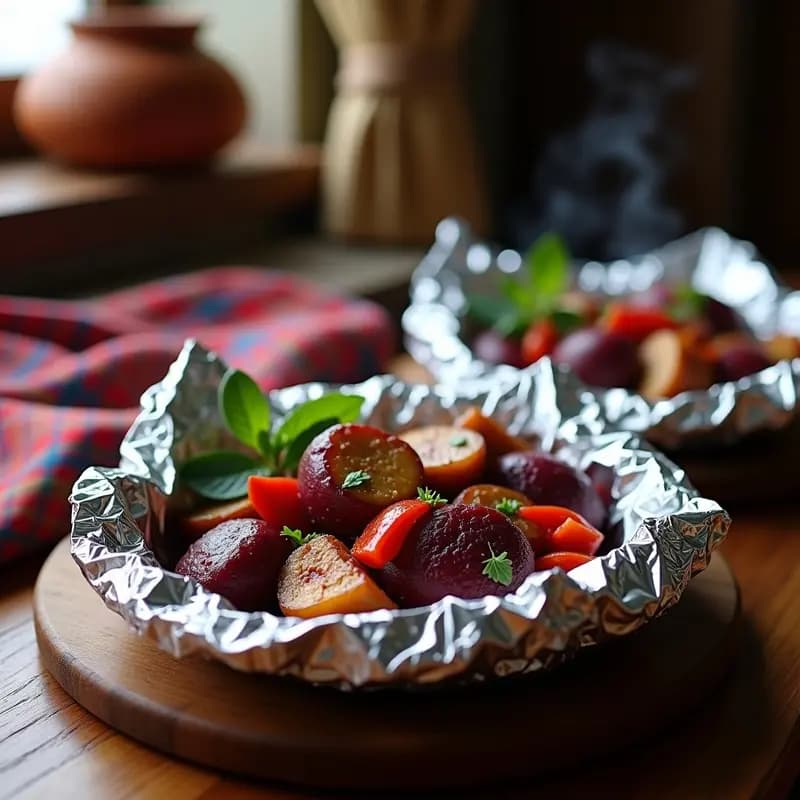 Pachamanca de Cerdo y Papa Morada: Receta Peruana Tradicional al Horno en Papel Aluminio
