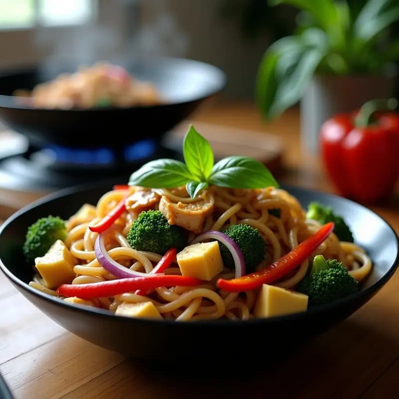 Pad See Ew Tailandés con Fideos de Arroz y Pollo Salteado: Receta callejera en Wok