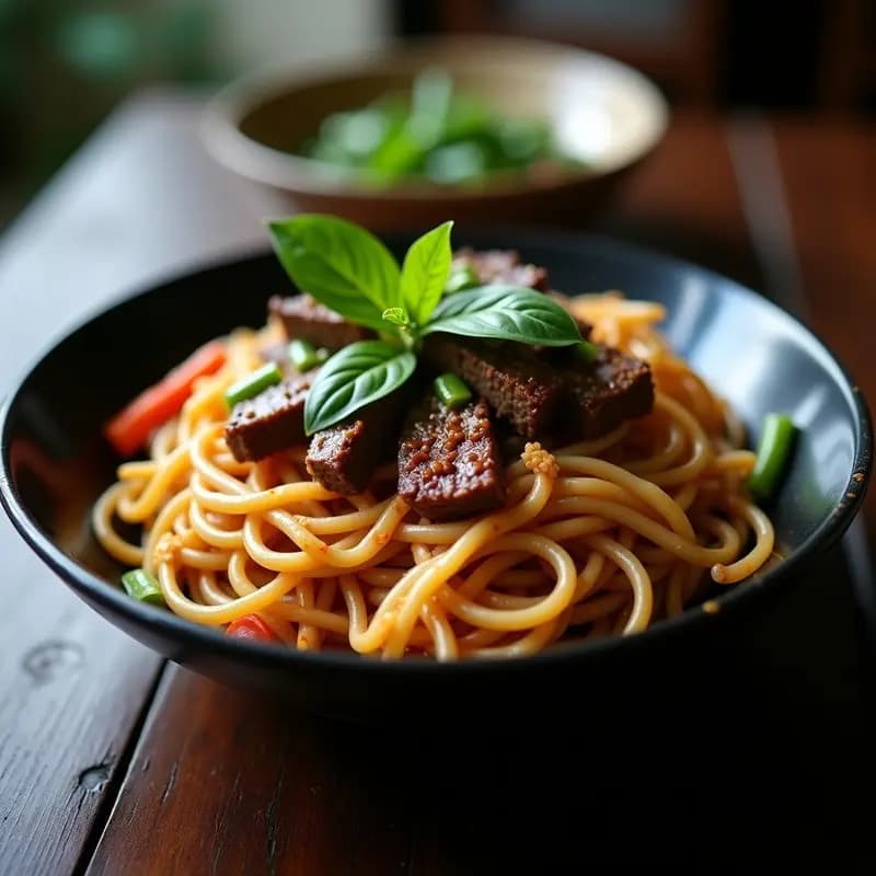 Pad See Ew con Fideos Anchos y Ternera: Salteado Tailandés con Brotes de Soja