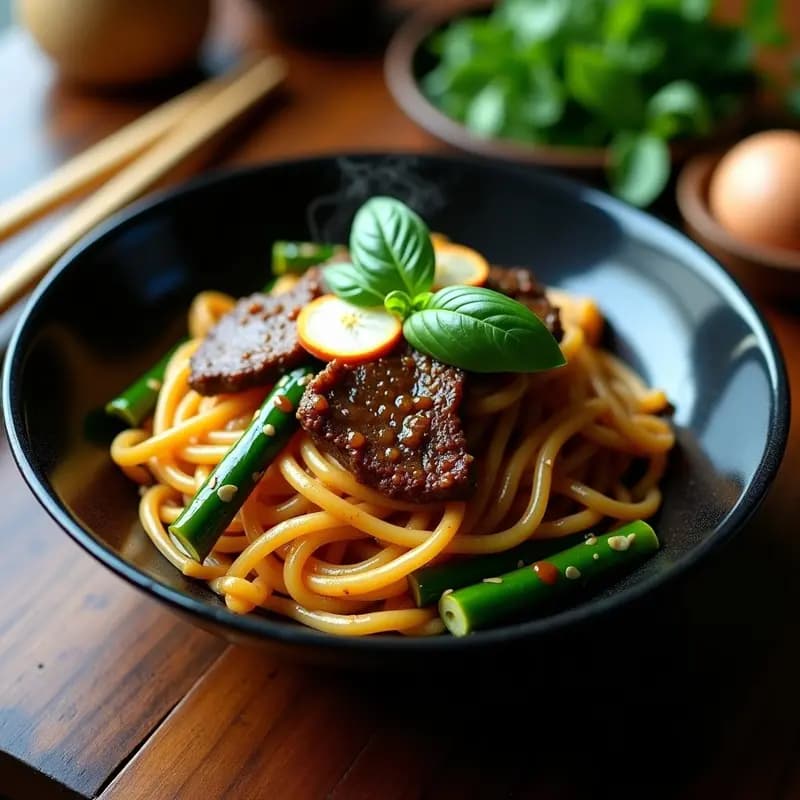 Pad See Ew de Ternera con Espárragos y Salsa de Ostras: Receta Tailandesa Auténtica en Wok