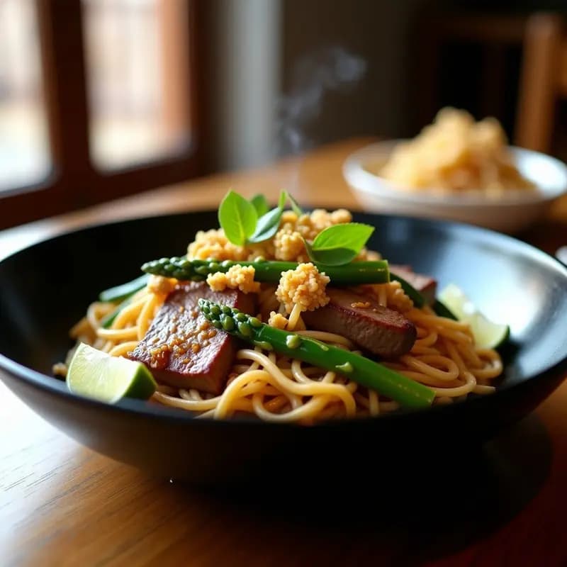 Pad See Ew con Ternera y Espárragos: Receta Tailandesa de Fideos Salteados en Sartén