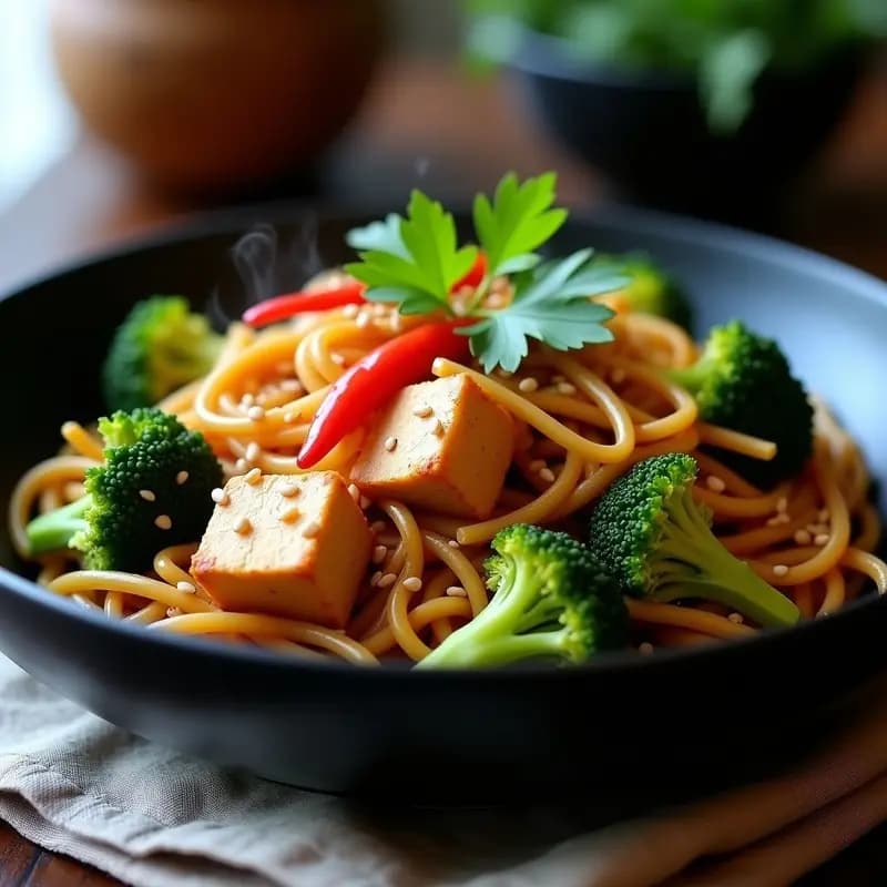 Pad See Ew con Tofu Ahumado y Brócoli: Receta Tailandesa Vegana con Salsa de Tamarindo