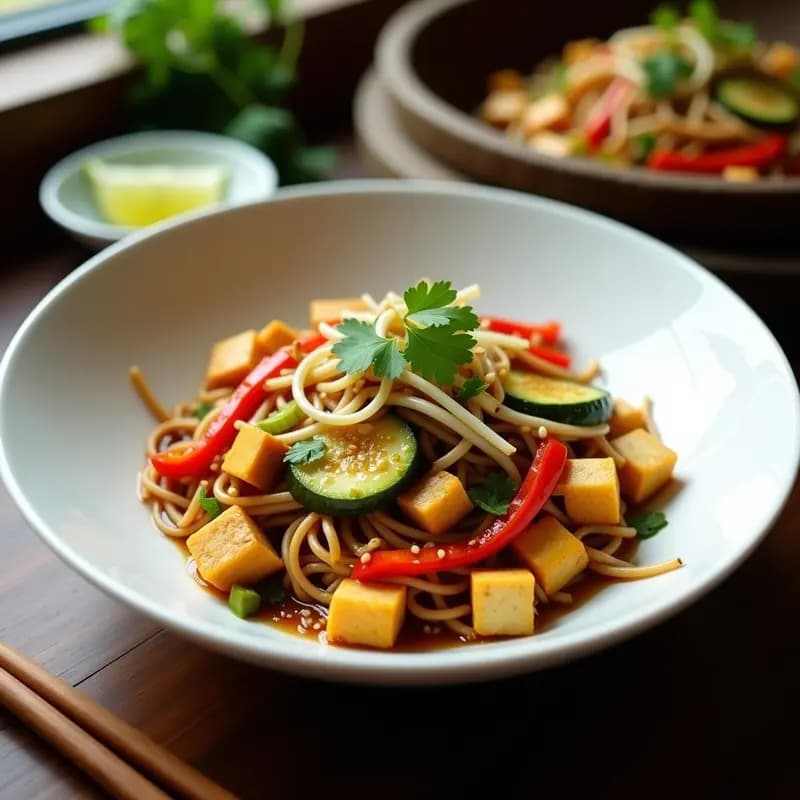 Pad See Ew Tailandés con Calabacín: Fideos de Arroz Salteados Veganos y Rápidos