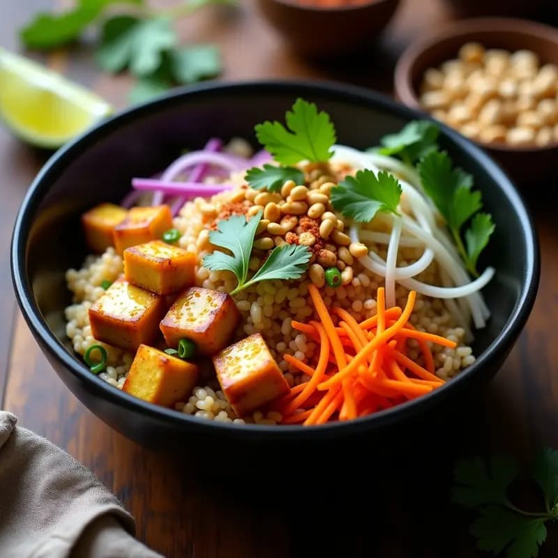 Pad Thai de Arroz Integral con Tofu y Cacahuetes: Receta Tailandesa Fitness en Wok