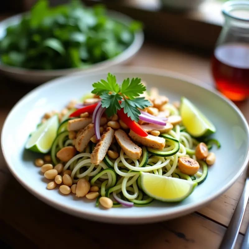 Pad Thai de Calabacín en Espiral con Cacahuetes: Receta Tailandesa Baja en Calorías