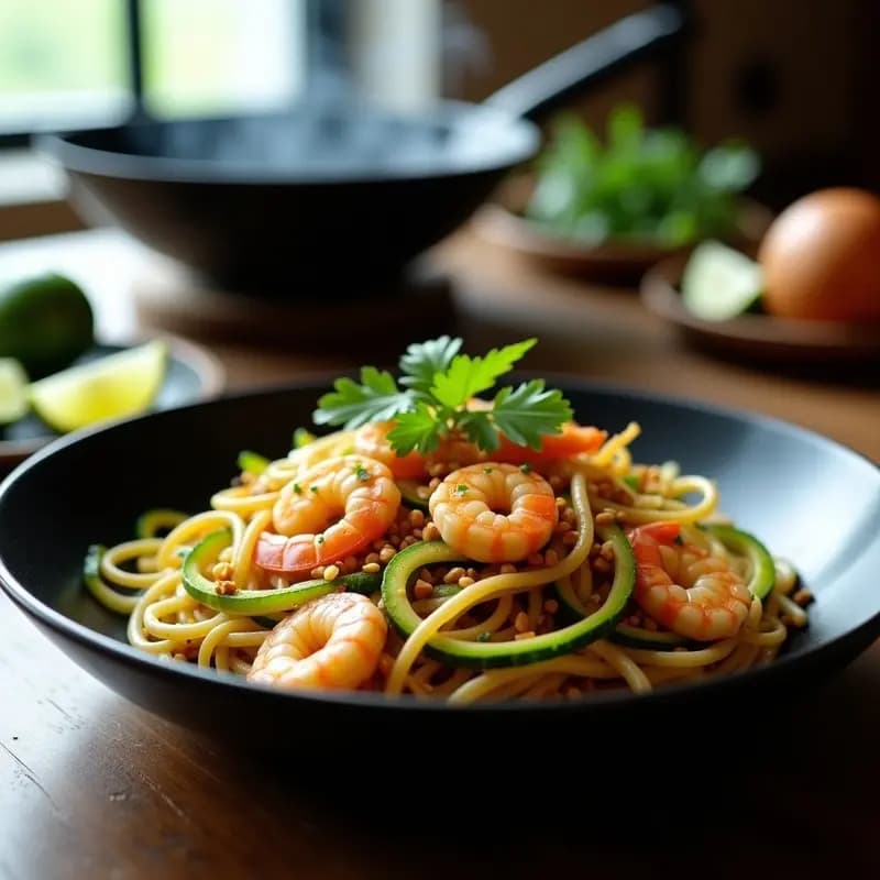 Pad Thai de Calabacín y Gambas: Receta Tailandesa Low-Carb con Toque de Limón