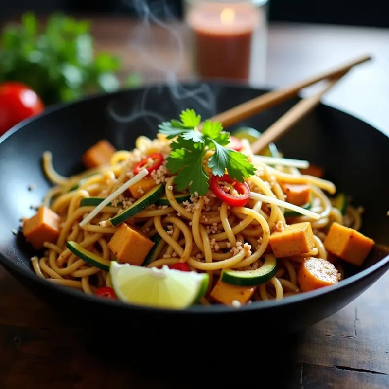 Pad Thai de Calabacín y Tofu: Versión Keto y Sin Gluten en Wok