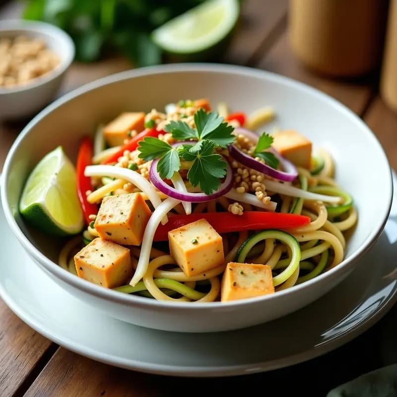 Pad Thai de Calabacín y Tofu con Salsa de Cacahuete y Lima: Receta Tailandesa Low Carb en 15 Minutos