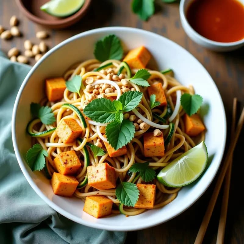 Pad Thai de Calabacín y Tofu: Receta Tailandes Sin Fideos y Alta en Proteína en 20 Minutos