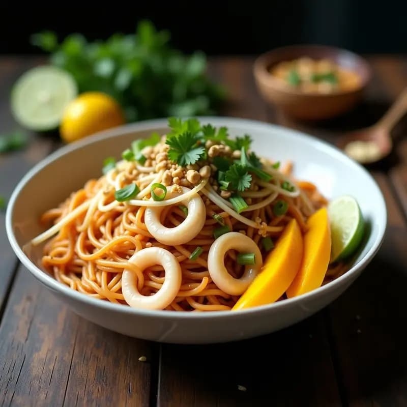 Pad Thai de Calamar y Mango: Receta Tailandesa Fusion Picante y Rápida