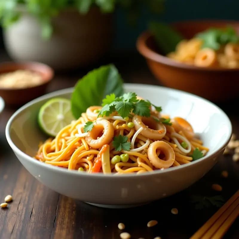 Pad Thai de Calamar y Mango Verde: Receta Tailandesa Dulce-Salada en Wok