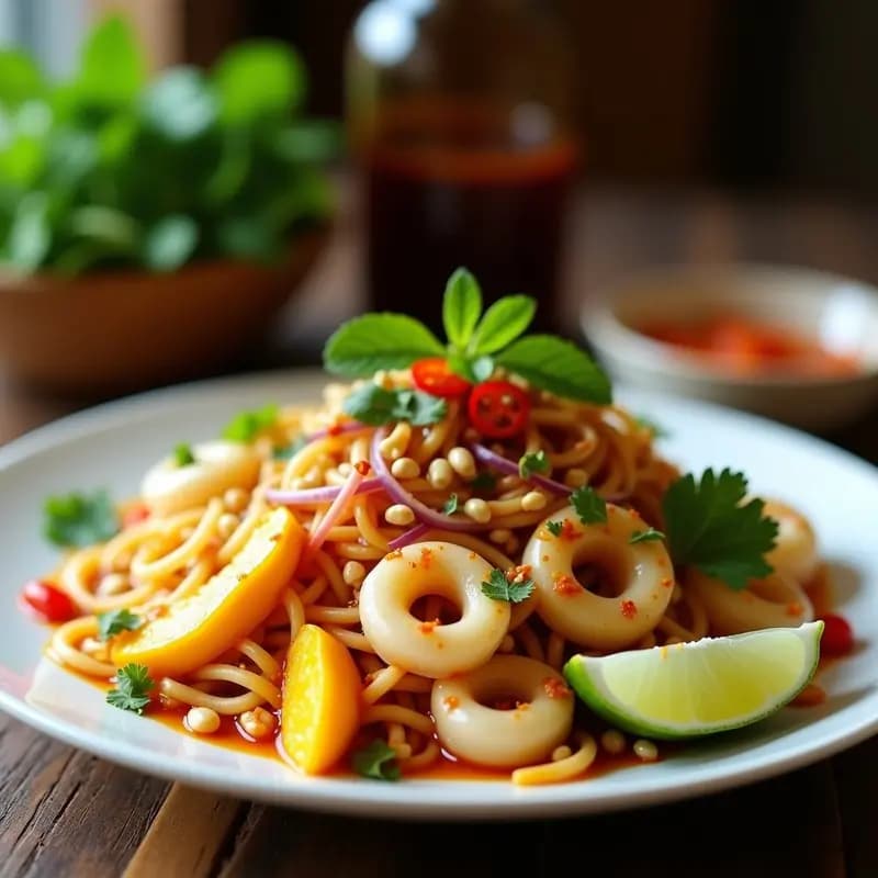 Pad Thai de Calamares y Mango: Receta Tailandesa en Airfryer con Toque Ácido-Dulce