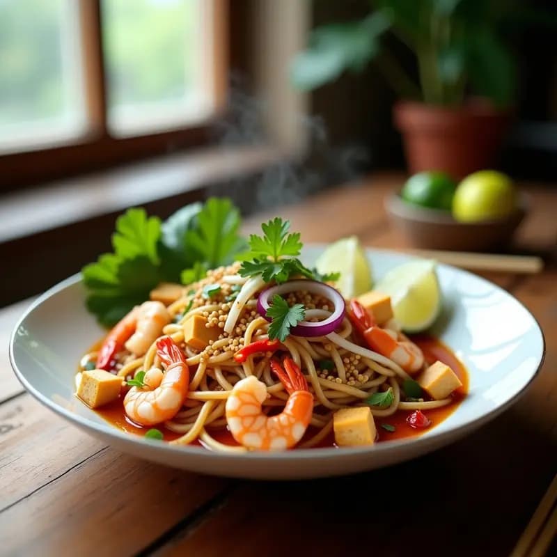 Pad Thai de Camarones con Cacahuetes y Lima: Receta Tailandesa Original