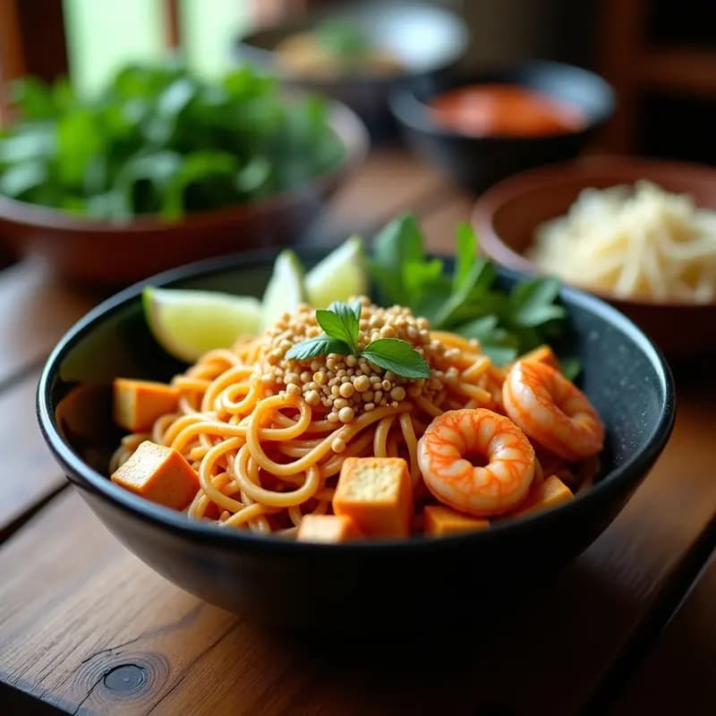 Pad Thai Tailandés con Camarones y Cacahuetes: Receta Auténtica y Reconfortante
