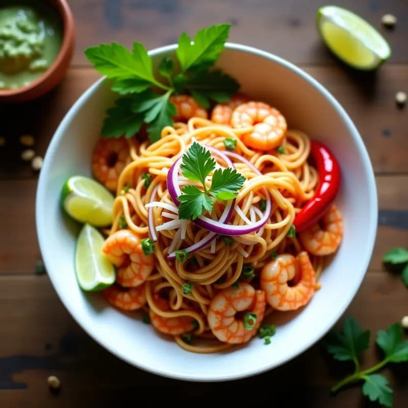 Pad Thai Tailandés con Fideos de Arroz y Camarones: Receta Picante y Equilibrada en 20 Minutos