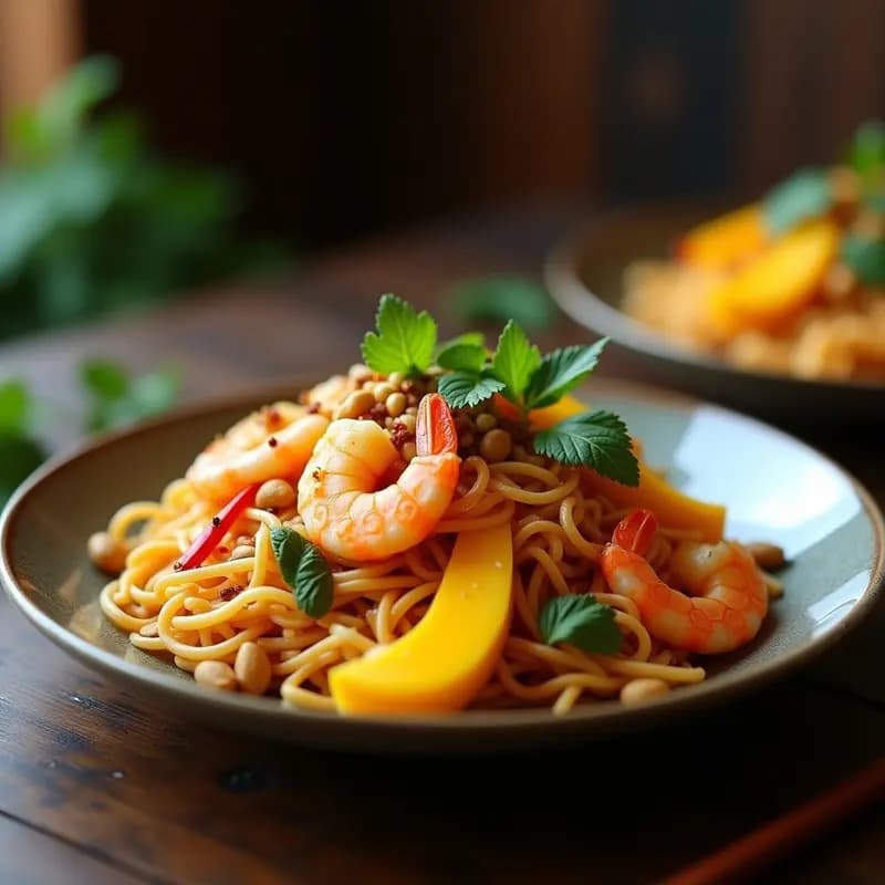 Pad Thai de Camarones y Mango: Receta Tailandesa con Toque Frutal y Sin Gluten