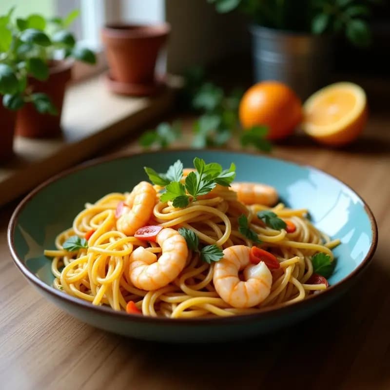 Pad Thai de Camarones y Mango Verde: Receta tailandesa auténtica en sartén
