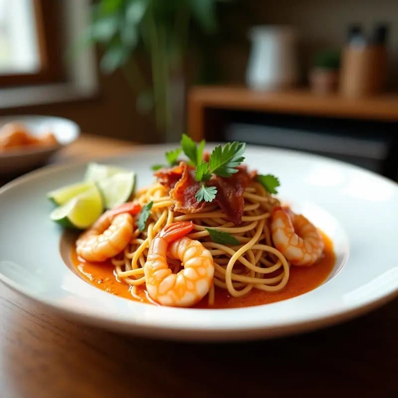Pad Thai de Camarones con Tocino de Coco: Receta Tailandesa Dulce-Salada
