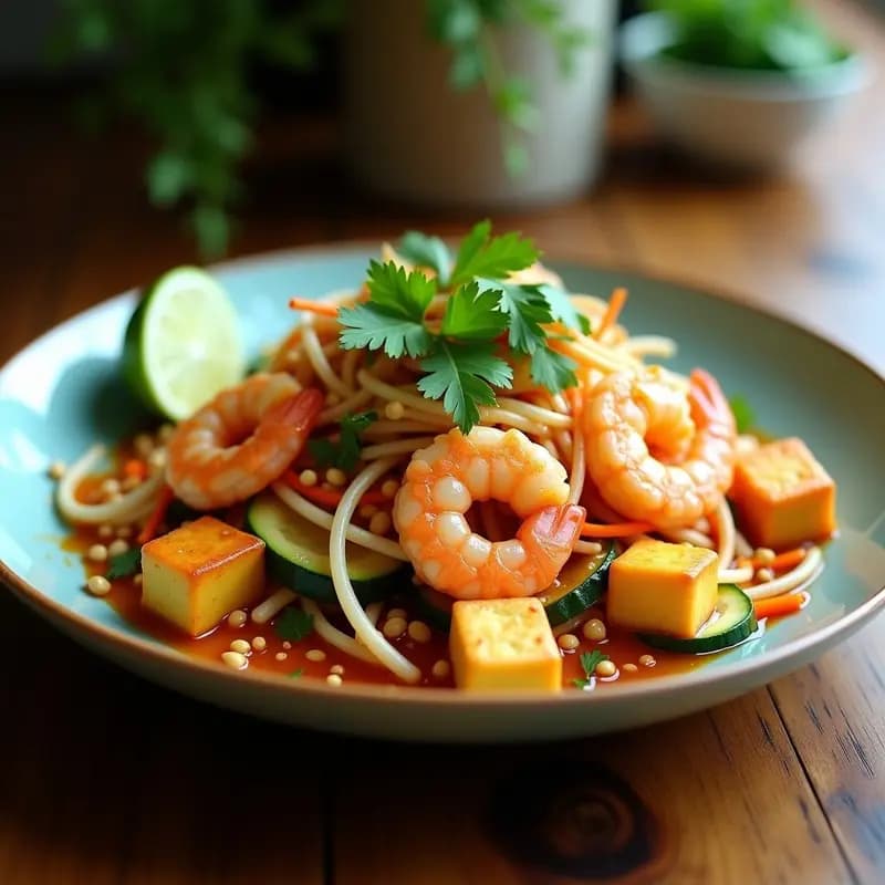Pad Thai de Camarones con Tofu: Receta Tailandesa en Airfryer y Baja en Calorías