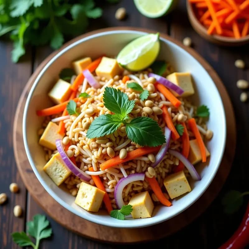 Pad Thai de Arroz de Coliflor y Tofu: Receta Tailandesa Vegana y Low-Carb
