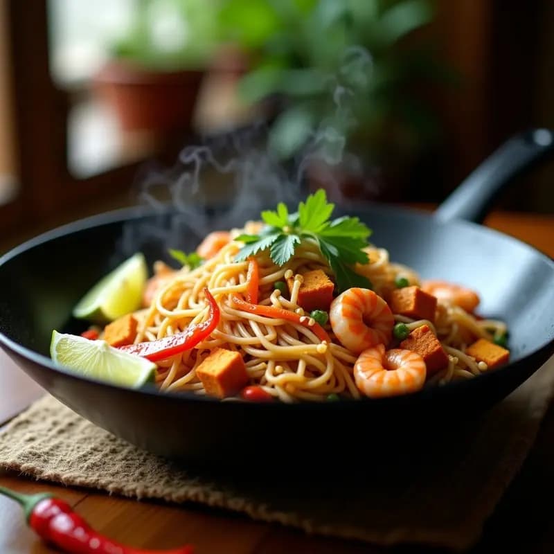 Pad Thai Tailandés con Gamba y Tofu: Receta de Fideos Salteados en Wok