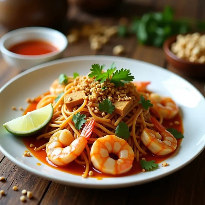 Pad Thai tailandés con gambas y tofu crujiente: Receta auténtica con salsa tamarindo casera
