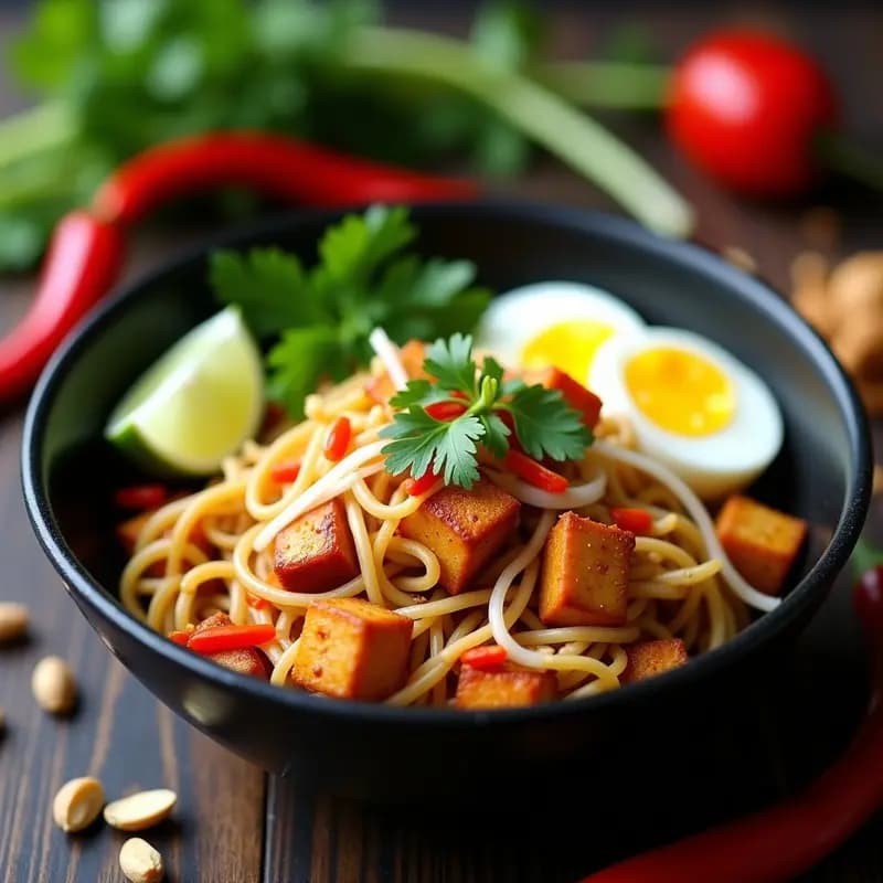 Pad Thai de Fideos de Konjac con Tofu Crujiente y Cacahuetes: Versión Keto y Baja en Carbohidratos