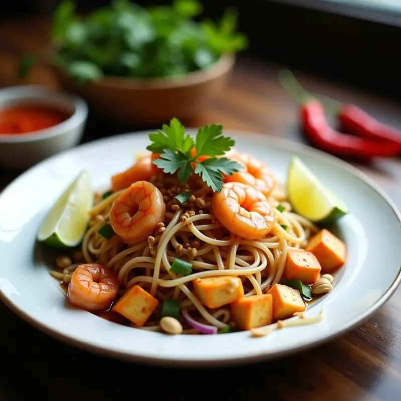 Pad Thai de Langostinos y Brotes de Soja: Receta Tailandesa Auténtica con Tamarindo