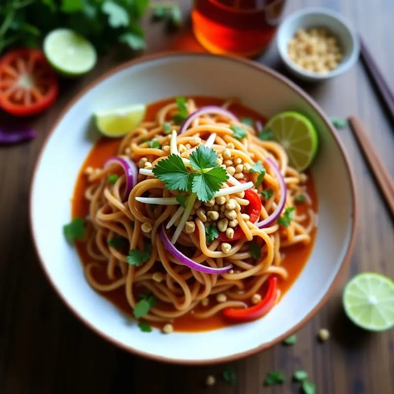 Pad Thai de Lentejas Rojos: Receta Tailandesa Vegana con Toque de Tamarindo y Cacahuete