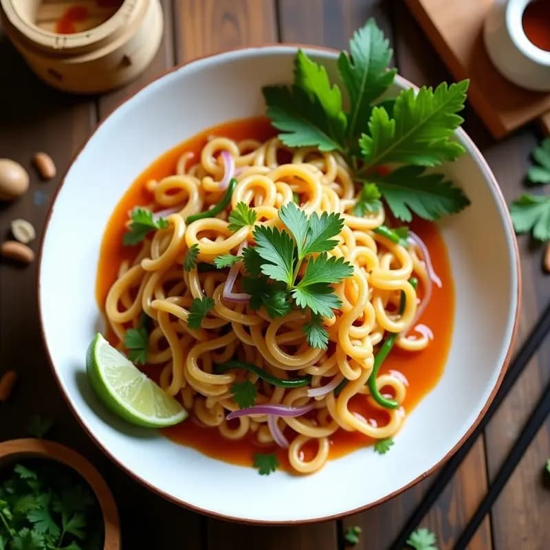 Pad Thai de Zarigüeya de Soja y Mango Verde: Receta Tailandesa Vegana con Tamarindo y Cacahuetes