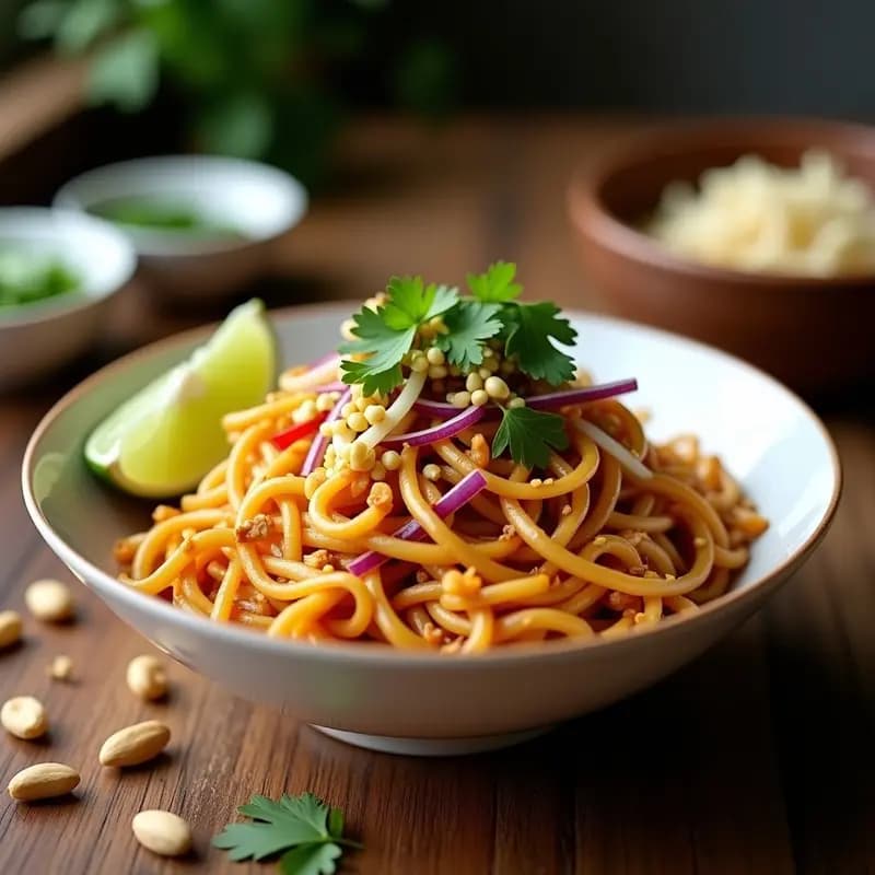 Pad Thai Tailandés con Fideos de Arroz y Cacahuetes: Receta Dulce y Salada en Wok