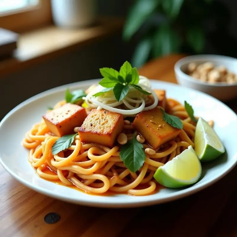 Pad Thai de Tofu con Cacahuates y Lima: Receta Tailandesa Vegana y Proteinada