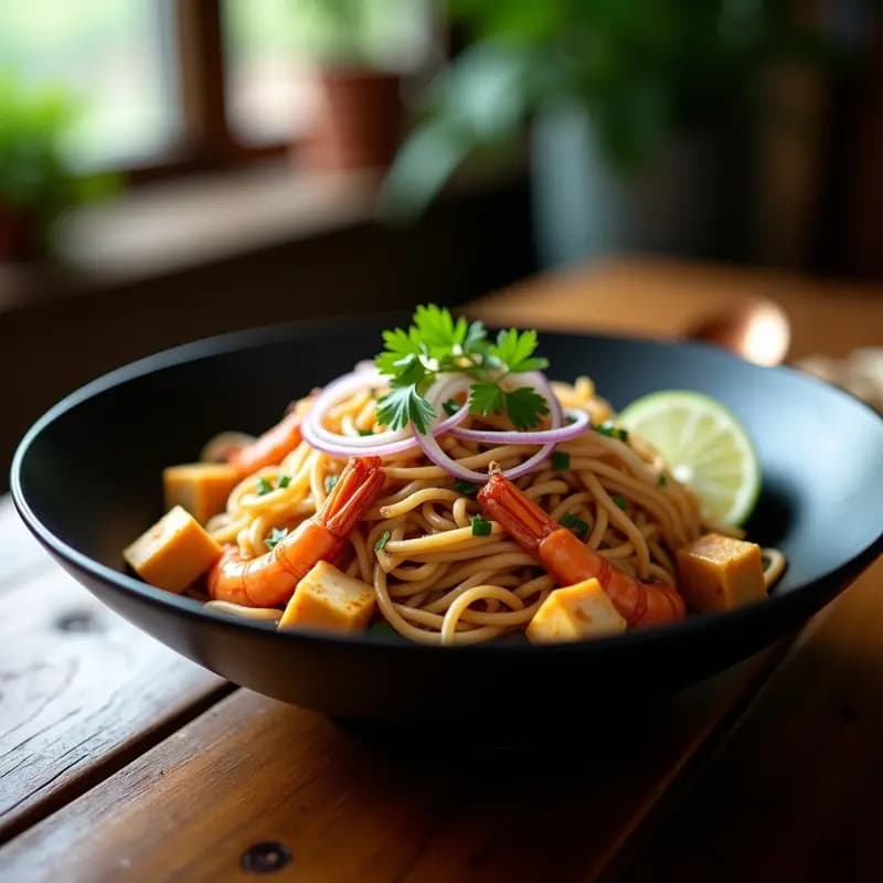 Pad Thai de Tofu y Camarones: Fideos Tailandeses Auténticos en 20 Minutos