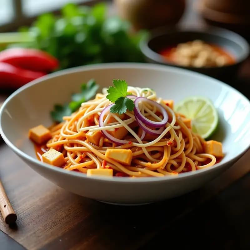 Pad Thai Tailandés con Fideos de Arroz y Tofu: Receta Vegana y Sin Gluten
