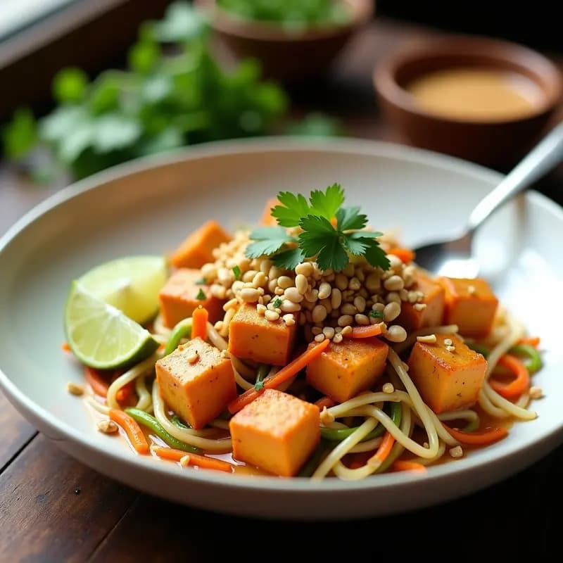 Pad Thai de Tofu y Germinados: Receta Tailandesa Vegana y Sin Fideos Tradicionales