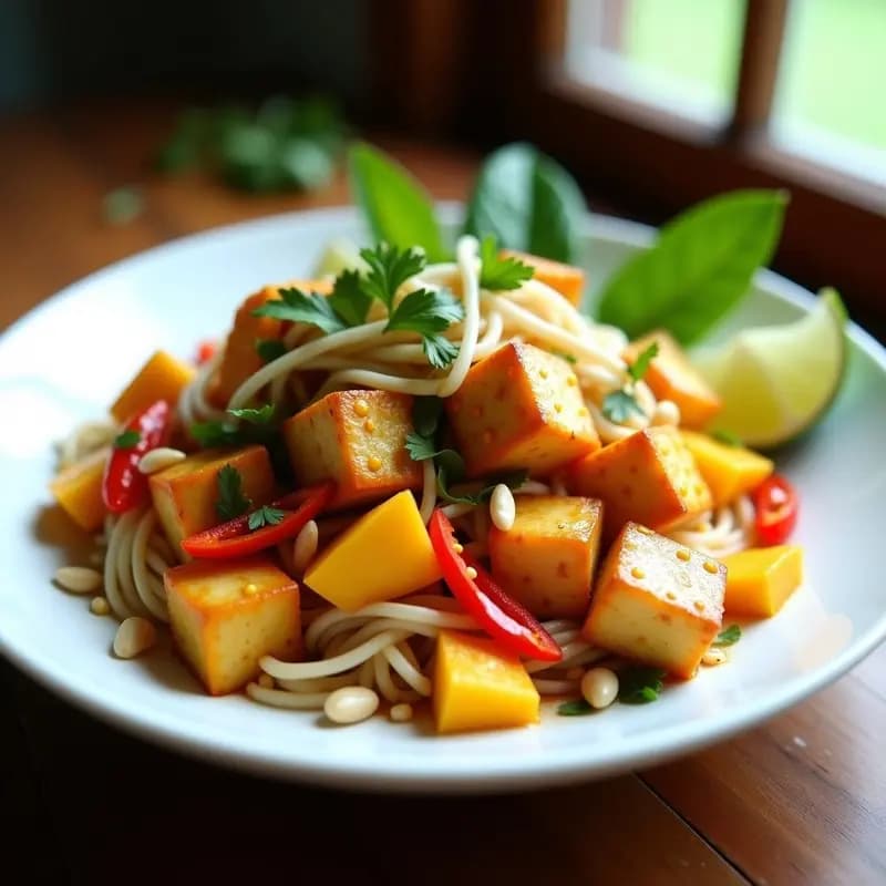 Pad Thai de Tofu y Mango: Receta Tailandesa Dulce-Salada Sin Gluten en Airfryer