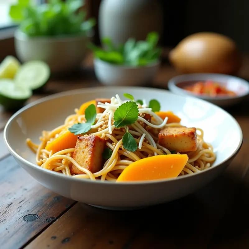 Pad Thai de Tofu y Mango: Receta Tailandesa Vegana con Toque Dulce en 25 Minutos