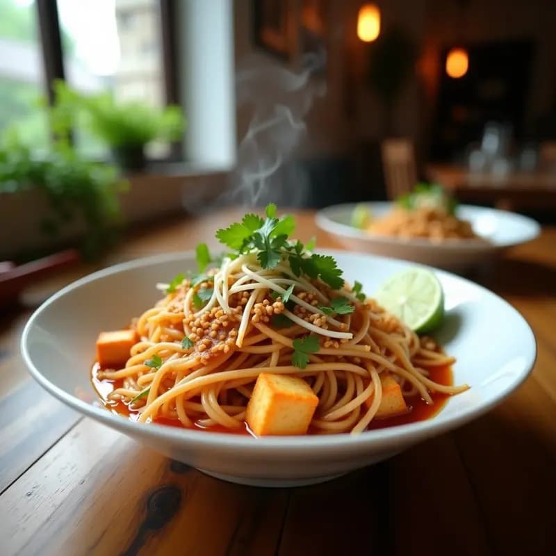 Pad Thai Tailandés con Tofu y Maní Triturado: Receta Tradicional en Wok