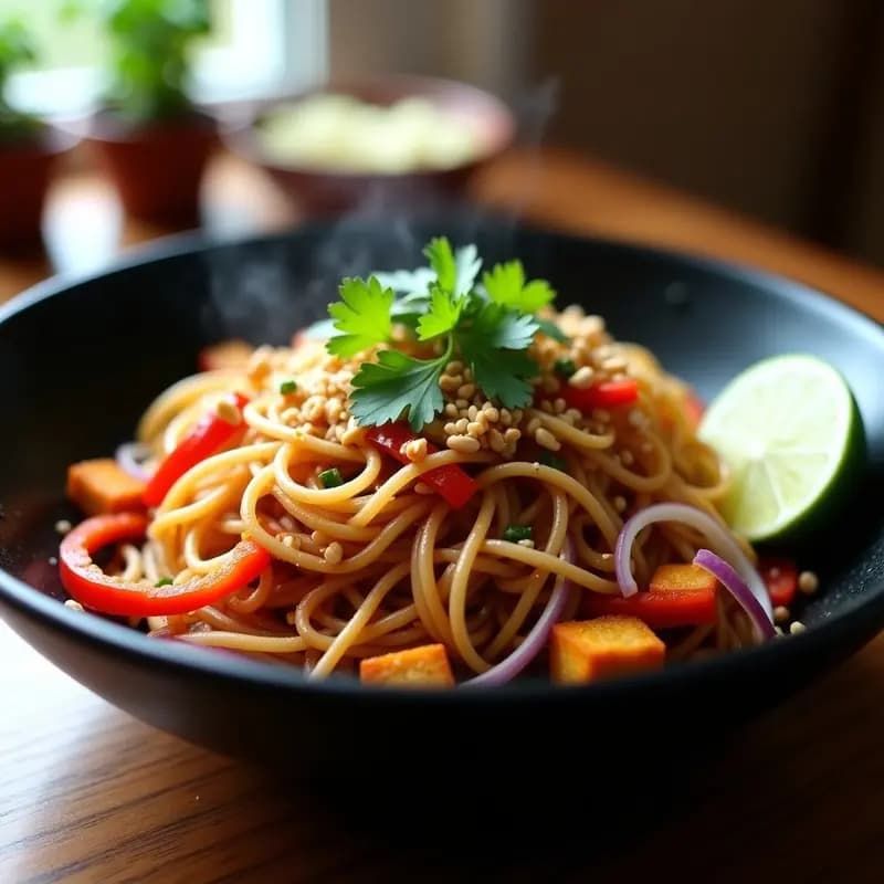 Pad Thai Tailandés con Toque de Tamarindo y Cacahuetes: Receta Vegana en Wok