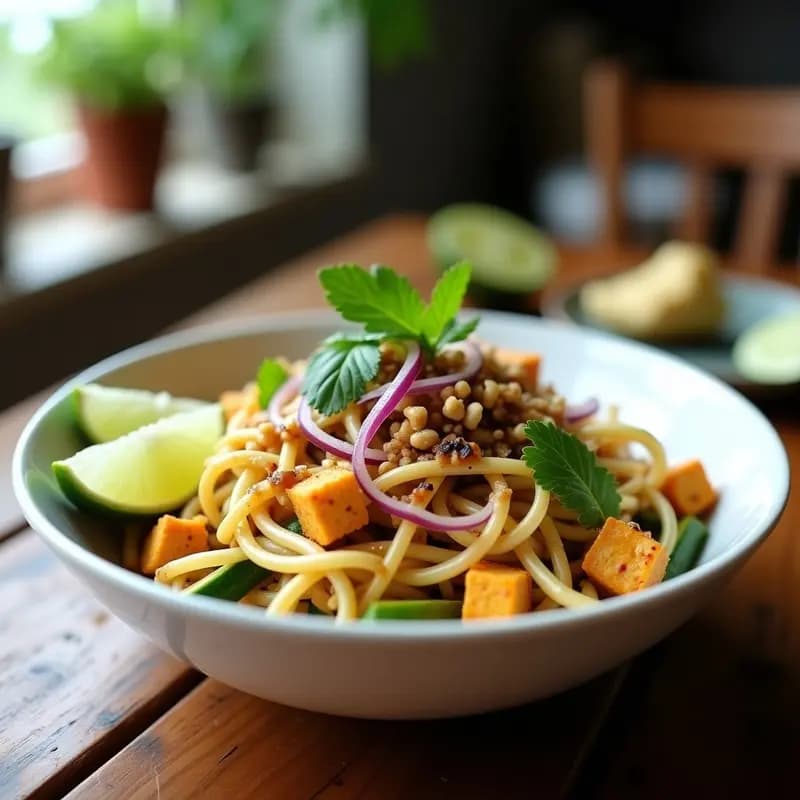 Pad Thai de Zoodles y Tofu: Receta Tailandesa Keto con Maní y Lima