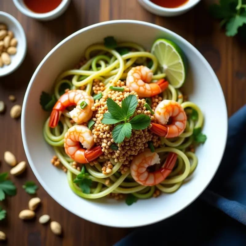 Pad Thai de Zucchini en Espiral con Gamberas y Cacahuetes: Receta Tailandesa Keto y Sin Gluten