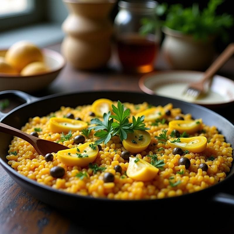 Paella de Alcachofas y Alcaparras: Receta Española Vegana en Sartén