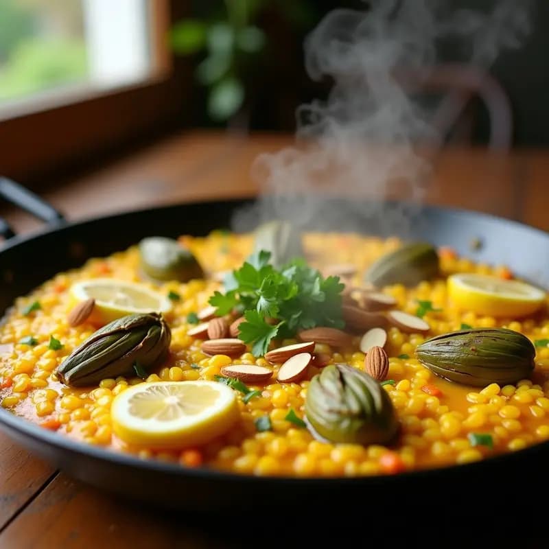 Paella de Alcachofas y Alcaparras: Versión Vegetariana con Azafrán