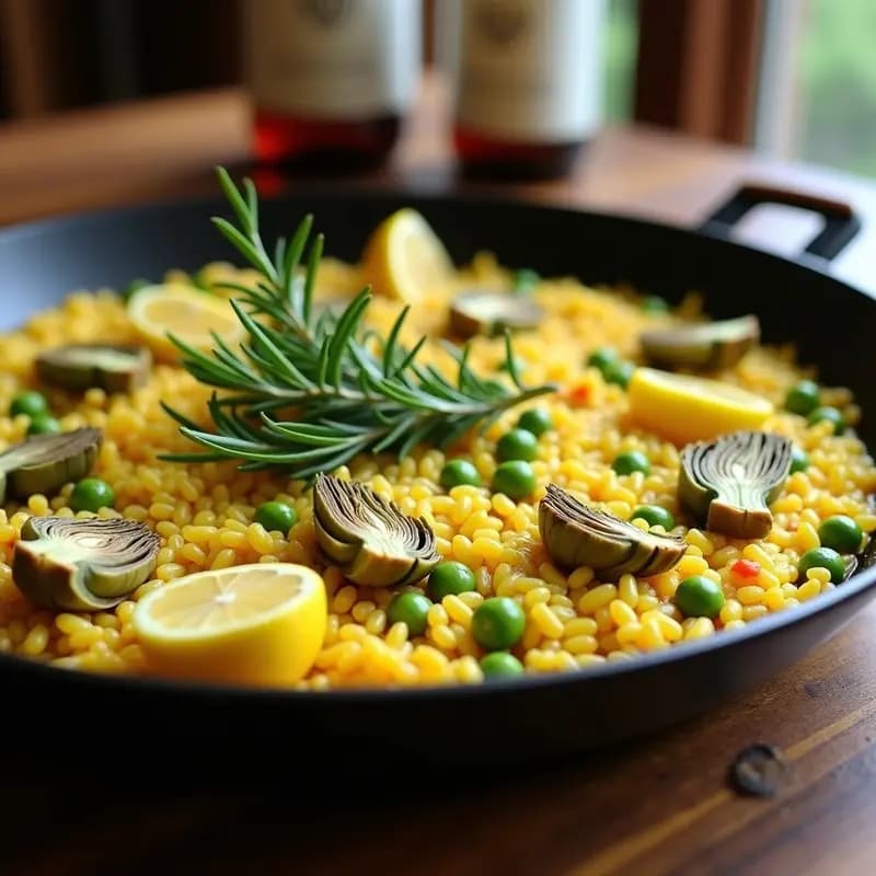 Paella de Alcachofas y Habas Tiernas: Receta Española Sin Mariscos y Baja en Calorías