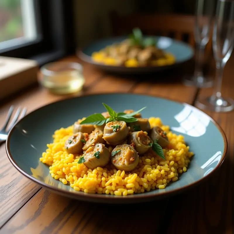 Paella de Algas y Alcachofas: Arroz Mediterráneo Vegano con Azafrán