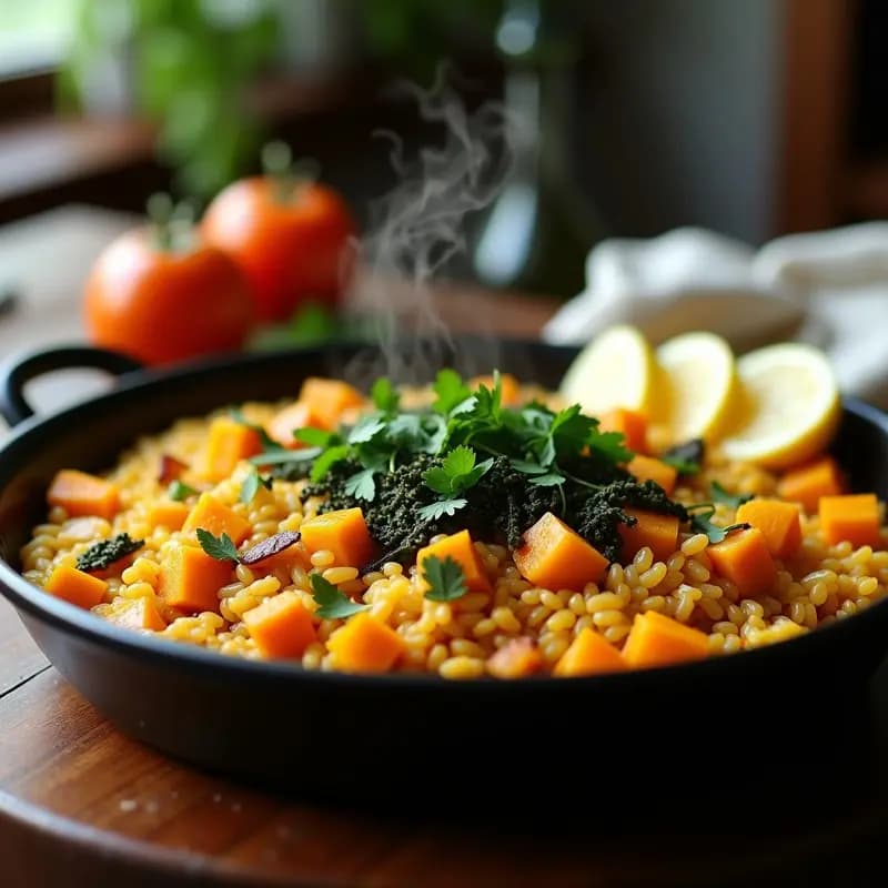 Paella de Algas y Calabaza: Receta Española Vegana y Sin Mariscos en Olla Rápida