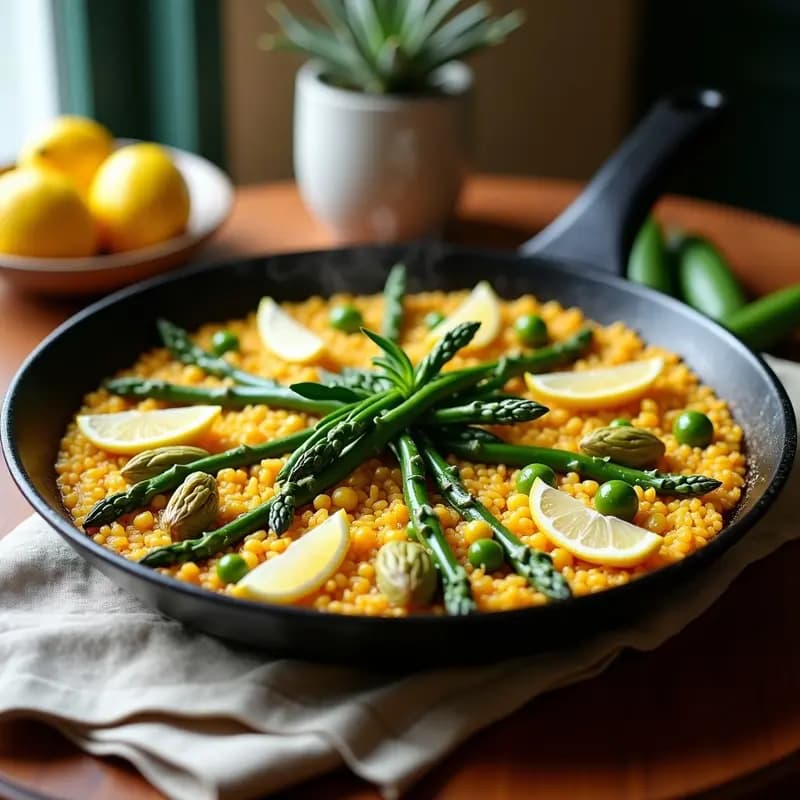 Paella de Algas y Espárragos Trigueros: Receta Vegana Española con Azafrán y Toque Marino