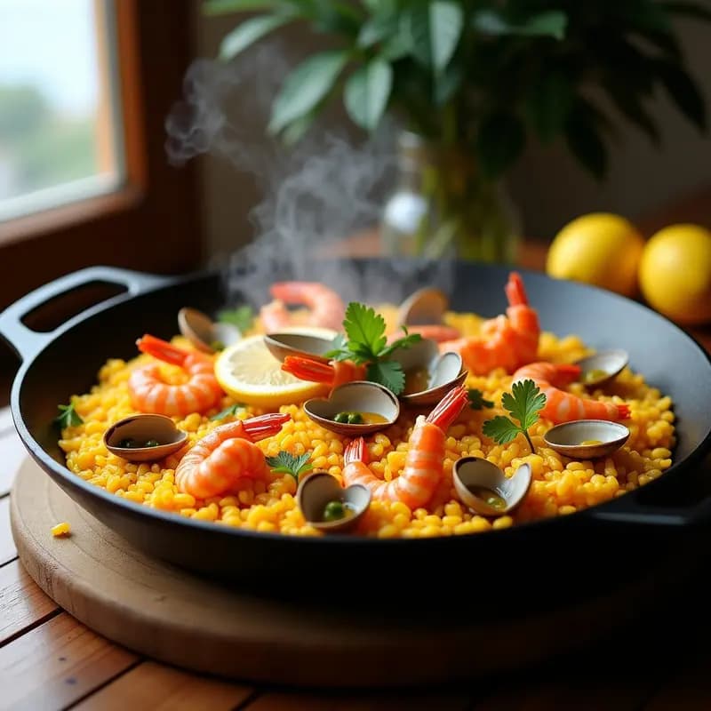 Paella de Algodón de Mar y Azafrán: Receta Española de Marisco Sin Gluten en Sartén